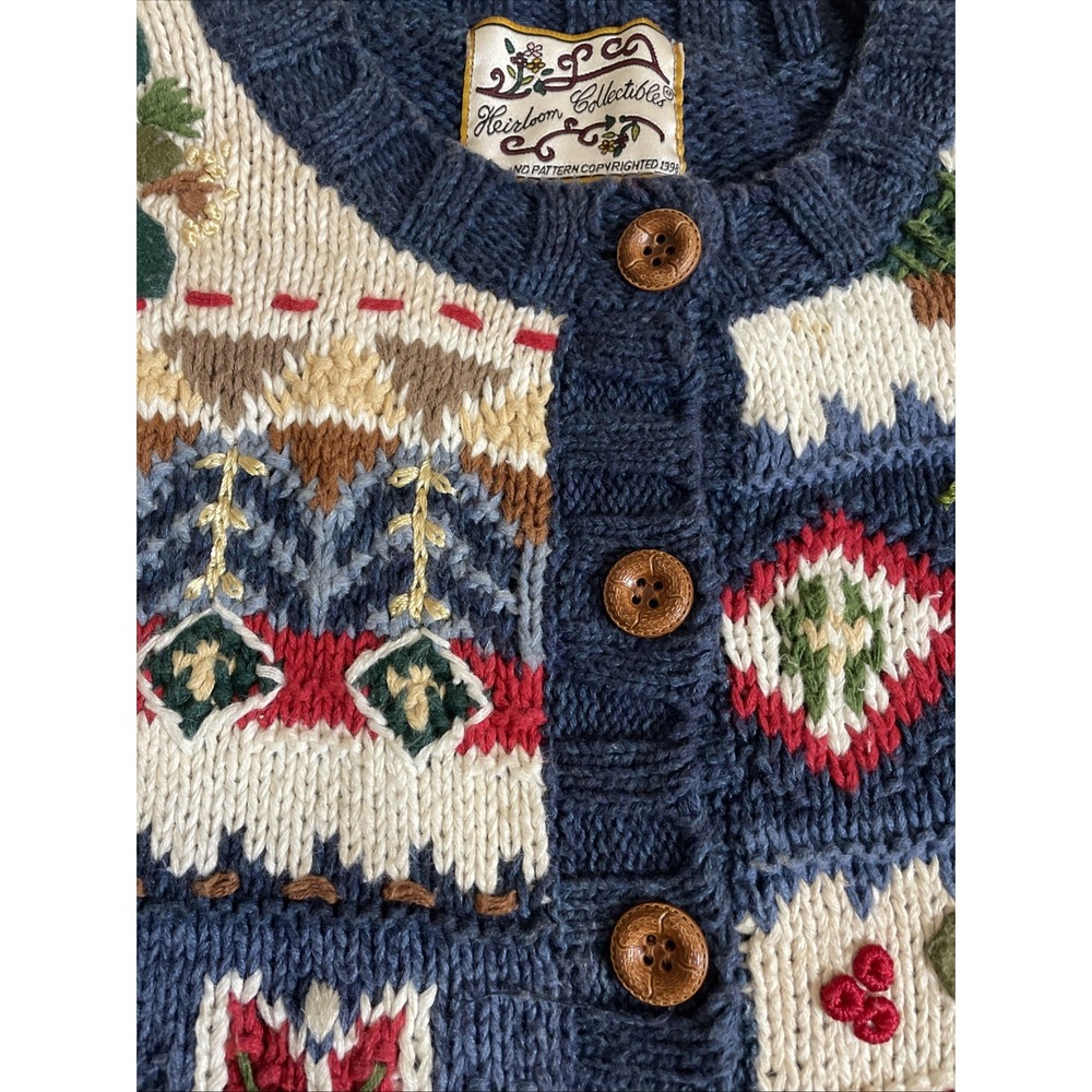 Heirloom Collectibles Hand Knit Button Down Christmas Cardigan Women's XL VTG - Picture 2 of 14